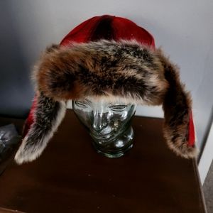 STORMY KROMER Red & Black Plaid Bomber Hat. Unisex. Medium.